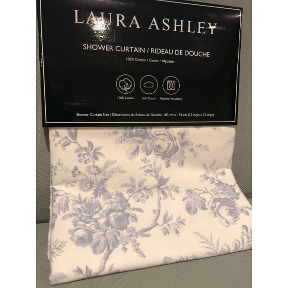 Laura Ashley Bath Laura Ashley Shower Curtain Blue Floral Rose 0 Cotton Nwt Poshmark